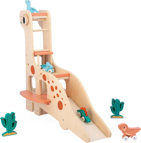 Vista 4 de Janod - Garaje de dinosaurio de madera de dinosaurio - Juego imaginativo - Fomenta la creatividad y la narración - Mejora el diseño de habilidades