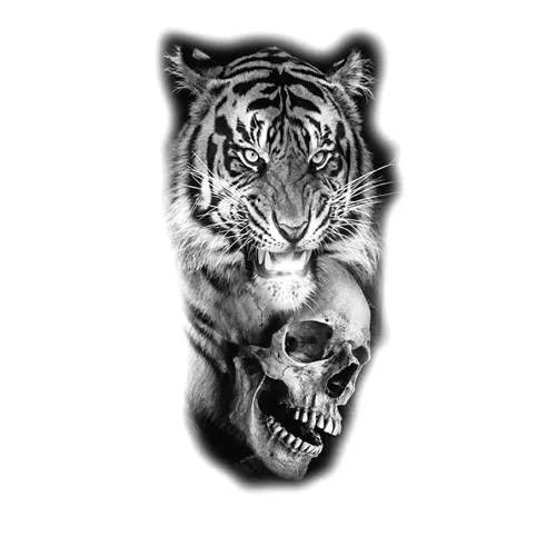 Vista 6 de Tatuajes temporales de Halloween, tatuajes temporales de 4 hojas de calavera de manga completa y 4 hojas de calcomanías de tatuaje de medio brazo