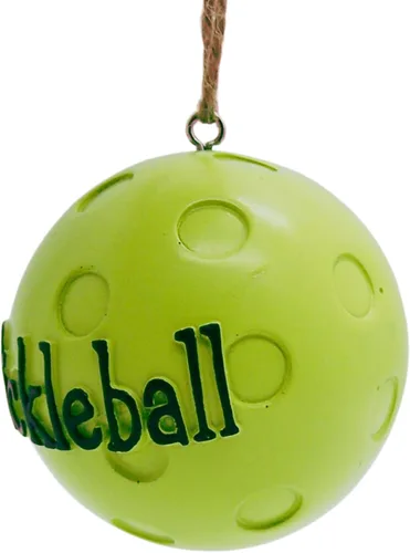 Vista 3 de Adorno de pickleball verde brillante, decoración navideña colgante, decoración única para árbol de Navidad, 2.5 pulgadas