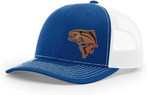 Vista 25 de Sombrero de pesca de salmón con parche de cuero grabado láser Richardson 112 Snapback Trucker Cap