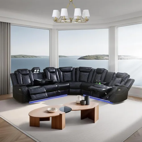 Vista 6 de Air Leather - Sillón reclinable eléctrico seccional con luces LED, luces de lectura, consolas de almacenamiento, portavasos, puerto de carga USB