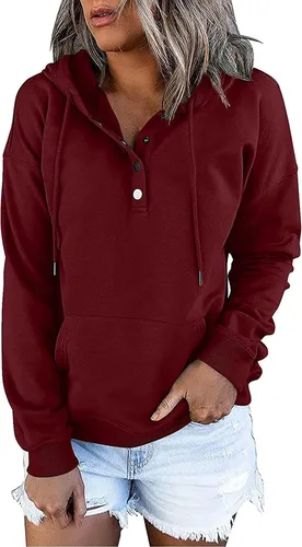 Vista 90 de Sudaderas con capucha para mujer, con cuello de botón, sin botones, con cordón, manga larga, lindas, ropa para adolescentes y niñas