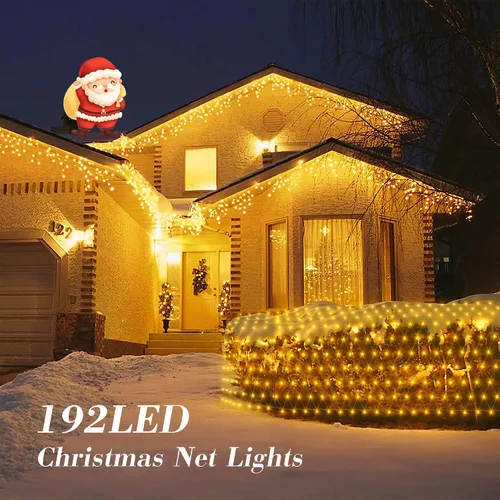 Vista 2 de HEYFUNi - 192 luces LED de red de Navidad enchufables, 9.8 pies x 6.6 pies, color blanco cálido Connectable Mesh Christmas Lights, Bush Lights