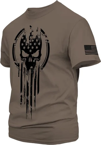 Vista 2 de Camiseta militar de calavera con la bandera del guerrero estadounidense.