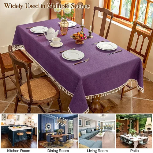 Vista 7 de AmHoo Mantel de mezcla de lino, mantel rectangular de 7.12 oz/m² con costuras y borlas para cocina, comedor, boda, bufé, 55 x 55 pulgadas