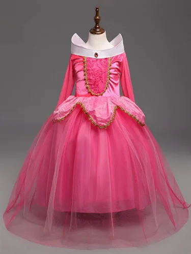 Vista 3 de DH Sleeping Beauty - Vestido de fiesta de princesa para niñas con accesorios de cosplay, rosa, 3-4 años