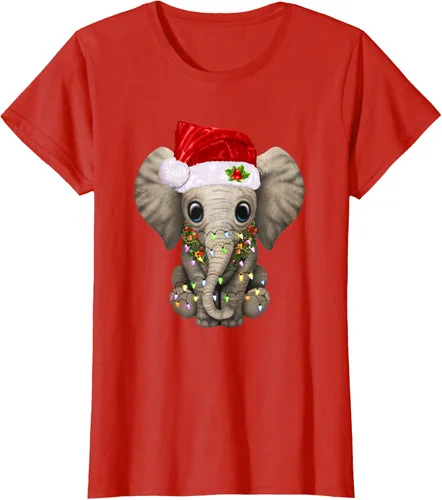Vista 67 de Lindo elefante de Navidad luz divertido elefante amante de Navidad regalo camiseta Negro