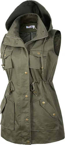 Vista 9 de BBX Lephsnt Chaleco utilitario para mujer, con cordón en la cintura, chaqueta militar sin mangas