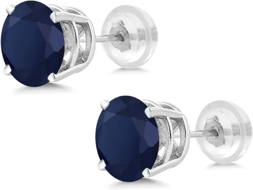 Vista 3 de Gem Stone King Aretes redondos de oro blanco de 14 quilates con piedra natal de 0.197 in Aretes de oro blanco para mujer