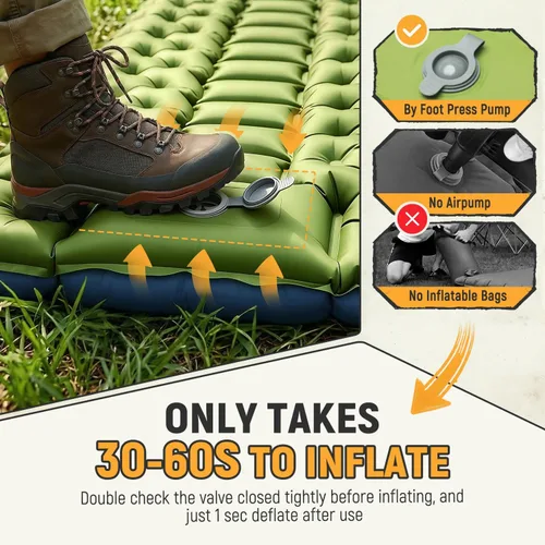 Vista 7 de Myxslop Colchoneta de dormir para camping, ultraligera inflable con almohada con bomba de pie integrada, alfombrilla para dormir, equipo compacto