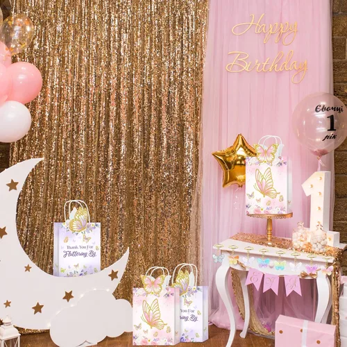 Vista 4 de Leinuosen Juego de 32 piezas de recuerdos de fiesta de mariposas, 16 bolsas de agradecimiento y 16 llaveros de mariposa para baby showers, regalos