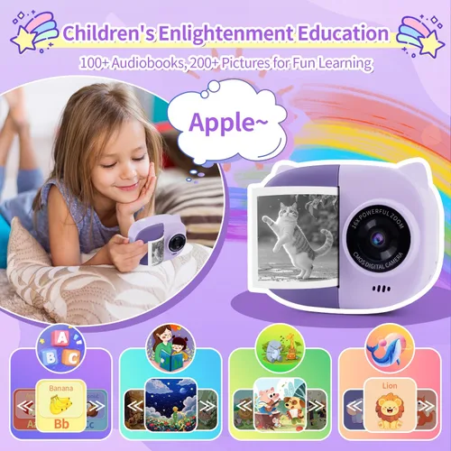 Vista 3 de Cámara de Impresión Instantánea Rongta para Niños, Impresora Foto Portátil para Regalos de Cumpleaños, Juguetes para Niños, Cámara Digital Infantil