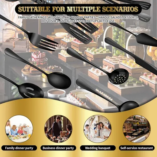 Vista 4 de Juego de 20 utensilios para servir, utensilios completos de acero inoxidable para bufé de catering para barbacoas de verano, parrillas, picnic