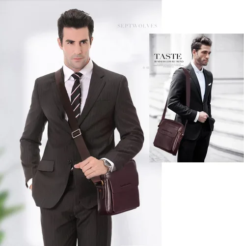 Vista 5 de Leathario Bolso bandolera para hombre, de cuero vegano, bolso de mensajero para el trabajo, negocios, viajes