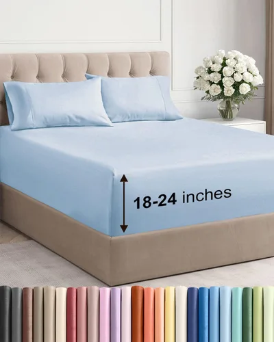 Vista 39 de Sábanas individuales de bolsillo extra profundo, sábanas transpirables y refrescantes de 3 piezas, juego de sábanas de lujo para hotel, suaves, sin