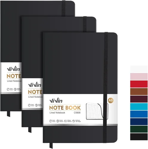 Vista 18 de ViVin Cuadernos de diario rayados para trabajo, 192 páginas, tamaño mediano de 5.5 x 8.3 pulgadas, rayado universitario, cuadernos A5 de tapa dura