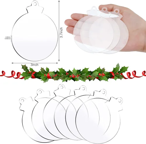 Vista 2 de Jetec 50 piezas de adornos de Navidad de acrílico de 3.7 pulgadas, disco acrílico transparente en blanco, bombilla transparente en blanco