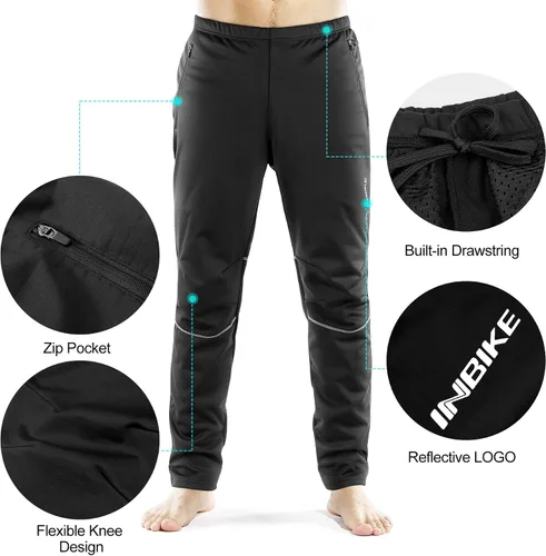 Vista 4 de INBIKE Pantalones de ciclismo para hombre, bicicleta de montaña, bicicleta de montaña, cortavientos con forro polar térmico para invierno