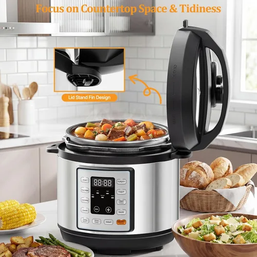 Vista 8 de NEWBULIG Olla a presión eléctrica 10 en 1, olla múltiple de 3 cuartos de galón para arroz, guiso y vapor, pequeña olla programable de acero