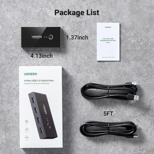 Vista 9 de UGREEN Selector de interruptor USB 3.0, 2 computadoras compartidas, 4 puertos USB, conmutador USB para PC, portátil, teclado, ratón, impresora