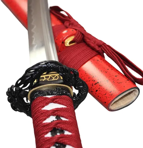 Vista 8 de Espada katana japonesa real hecha a mano, espada samurái de espiga completa, 40.5 pulgadas, bolsa de soporte incluida
