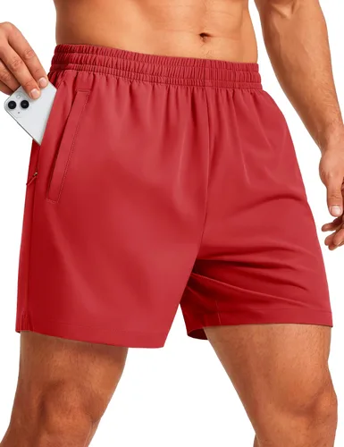 Vista 9 de MAGCOMSEN Pantalones cortos deportivos para hombre, 5 pulgadas, ligeros, para baloncesto, correr, entrenamiento, con bolsillos con cremallera