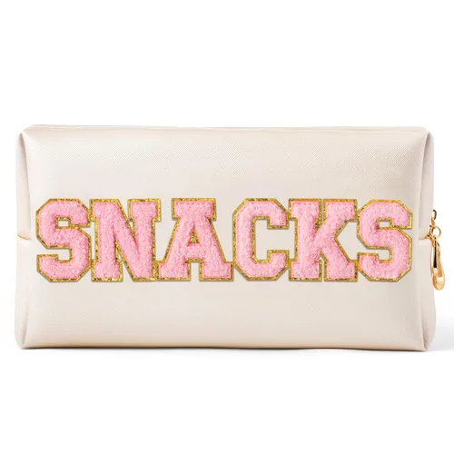 Vista 12 de Y1tvei Preppy Patch SKIN Letra Blanca Rosa Bolsa de Aseo para Cosméticos de Piel Sintética Bolsa de Maquillaje Portátil Bolsa de Almacenamiento