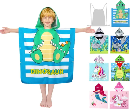 Vista 7 de growell Toallas de playa con capucha para niños - Toalla de baño para niños pequeños niñas niños, cubiertas de natación para niños de 4 a 10 años