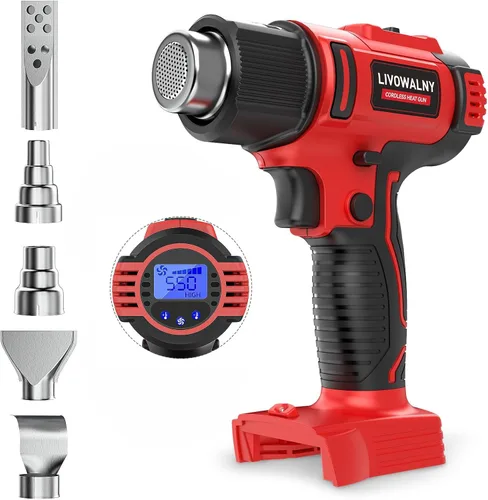 Vista 10 de LIVOWALNY Pistola de calor compatible con batería Milwaukee de 18 V (solo herramienta) Pistola de calor inalámbrica de 350 W de 122 ℉ ~ 1022 ℉