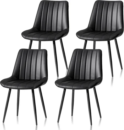 Vista 9 de TUKAILAi Juego de 2 sillas de comedor negras, sillas de piel sintética con patas de metal, sillas tapizadas para cocina, comedor, muebles modernos