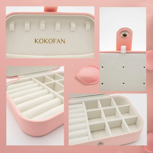 Vista 5 de KOKOFAN Organizador de joyas de viaje joyero de viaje para adolescentes y mujeres pequeño estuche de viaje para aretes collar y anillos caja
