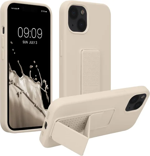 Vista 13 de kwmobile Funda compatible con Apple iPhone 13 - Funda con correa de mano y soporte revestimiento de silicona TPU suave - Azul Báltico