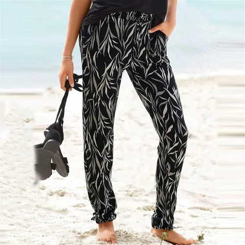 Vista 3 de Pull On Pants for Women Elastic High Waist Leaves Print Loose Fit Vintage Boho Trousers with Pocket Going Out Pants