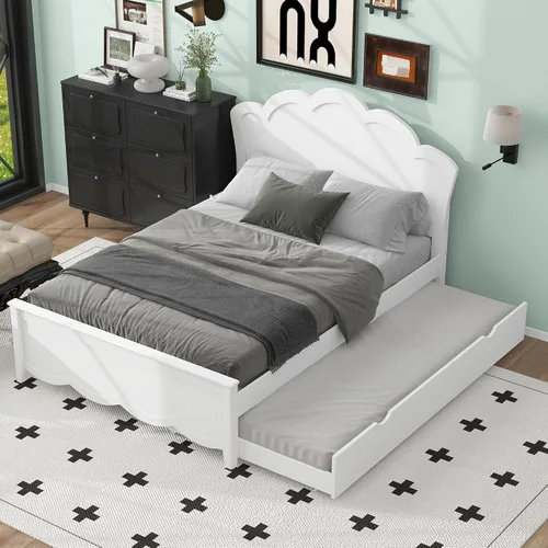 Vista 4 de Harper & Bright Designs Base de cama matrimonial con nido, plataforma de madera con cabecero y estribo para niños, adolescentes y adultos