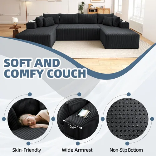 Vista 4 de Cloud Couch Sofá Seccional en Forma de U, Sofás Modulares Blandos de 134 pulgadas para Sala de Estar, Sofá de Asiento Profundo de Pana con 2 Chaise