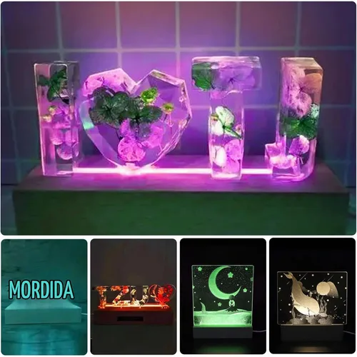 Vista 7 de 2 piezas de base de exhibición de luz LED de madera de 11.81 pulgadas, base de exhibición de luces LED de madera rectangular para acrílico