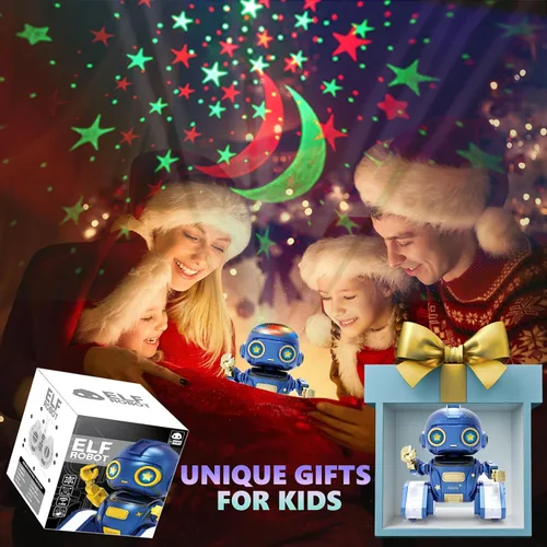 Vista 4 de Aikmi Robot Toys para niños de 4 a 12 años, robot RC con proyector de luz nocturna, gesto Azul
