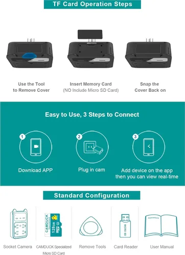 Vista 7 de Cámara con cargador USB, cámara pequeña WiFi, mini cámara inalámbrica nanny Full HD 2K, gran angular de 120° para seguridad interior discreta