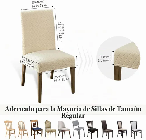 Vista 6 de MOSAYT - Juego de 2 fundas para sillas de comedor 100% impermeables, color Diamante-beige