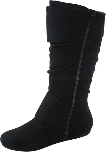 Vista 2 de Botas de media pantorrilla con hebilla de punta redonda cerrada y hebilla lateral con cremallera lateral para mujer