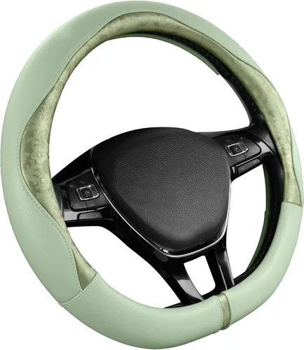 Vista 21 de PIC AUTO Funda para volante, diseño de retazos de cuero negro estampado y azul, ajuste universal de 14.5 a 15.5 pulgadas, antideslizante, sin olor