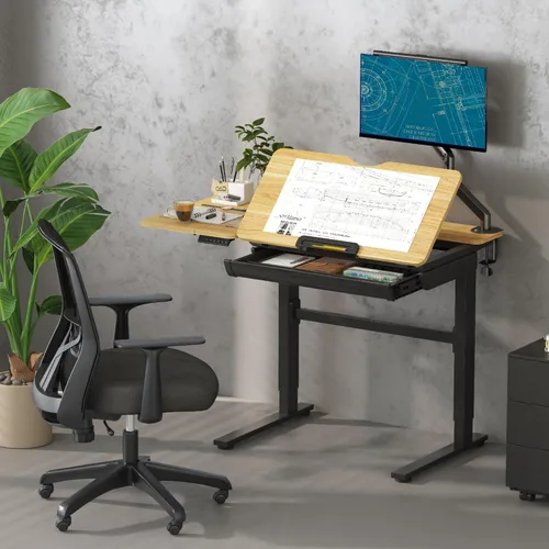 Vista 4 de FLEXISPOT Mesa de dibujo eléctrica de altura ajustable de 47.2 x 23.6 pulgadas, escritorio de dibujo de pie con parte superior extensible, estación
