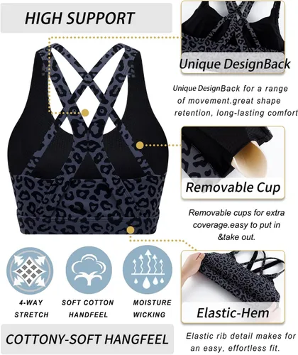 Vista 4 de RUNNING GIRL Brasier deportivo para mujer, soporte medio-alto con tirantes cruzados en la espalda con relleno, sujetadores deportivos de apoyo
