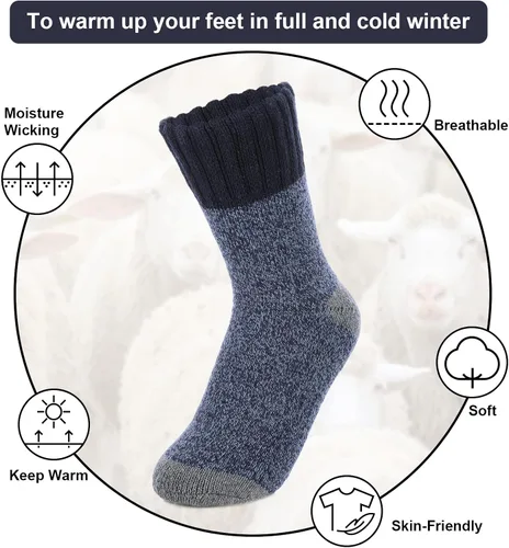 Vista 3 de coclothy Calcetines para mujer, 5 pares de calcetines de invierno para mujer, para clima frío, gruesos y acogedores, calcetines cálidos de punto