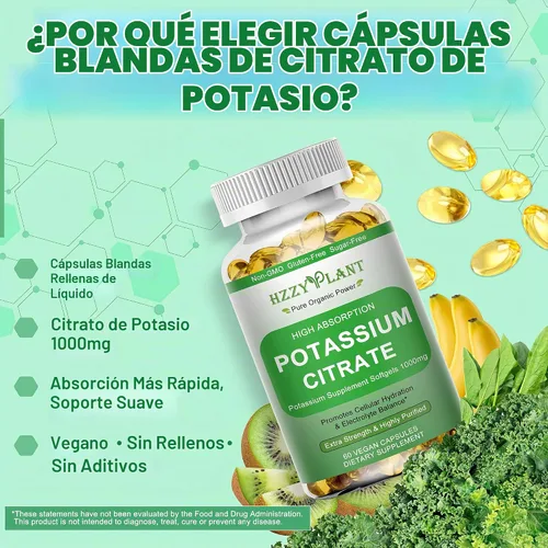 Vista 4 de Cápsulas blandas de suplemento de potasio, citrato de potasio de alta absorción, 1000 mg para equilibrio electrolítico muscular, corazón y soporte