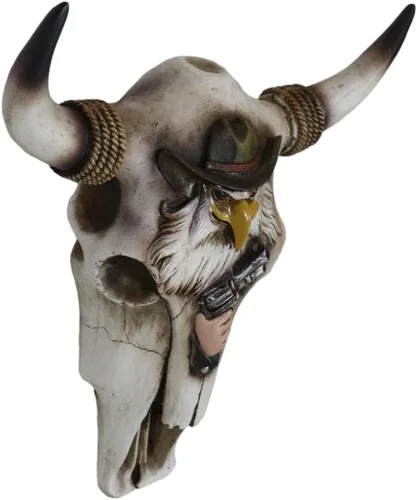 Vista 2 de Ebros Gift Rústico vaquero de águila occidental con pistola revólver cuerdas, cráneo de vaca, decoración de pared, escultura, fauna silvestre