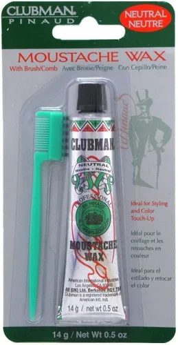 Vista 13 de Clubman Cera para bigote para hombre, color negro, cera de bigote de sujeción fuerte para peinar, incluye cepillo, 0.5 onzas