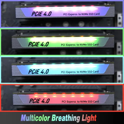 Vista 6 de NVME M.2 (M Key) SSD a PCIe X4/X8/X16 Tarjeta de expansión con luz RGB disipador de calor de aluminio SSD Apdapter