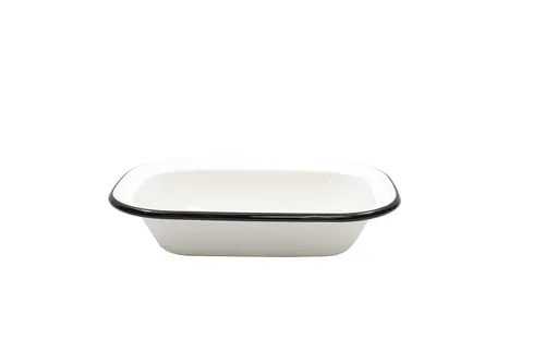 Vista 4 de TableCraft 80013 Colección Enamelware - Sartén para servir, blanco con borde negro, porcelana sobre acero, del horno a la mesa, camping, casa