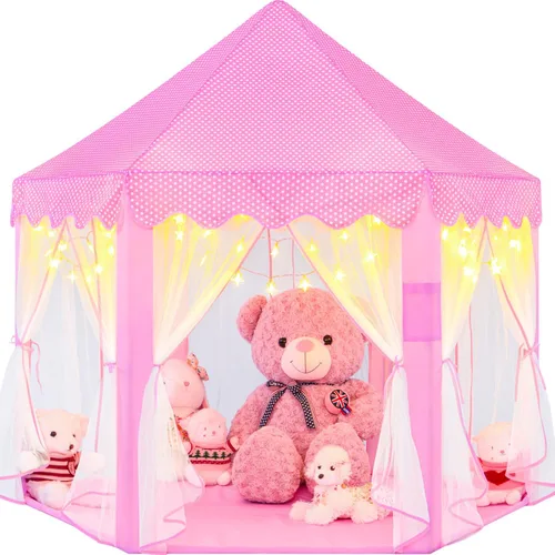 Vista 11 de EVOIONOS Tienda de campaña de princesa para niñas, tienda de campaña de castillo para niñas, tienda de campaña de juego de castillo de princesa